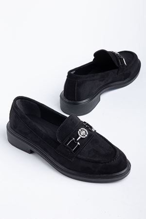 Naty Rome Siyah Süet Toka Detay Kadın Loafer Ayakkabı 