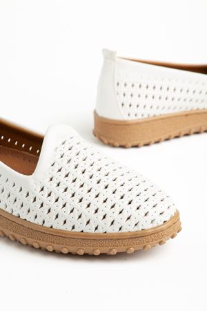 Selho Kadın Beyaz Cilt İçi Hakiki Deri Ortopedik Babet  