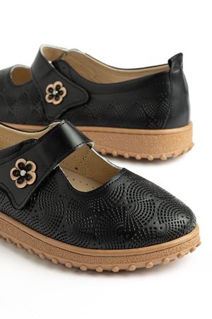 Rema Kadın Siyah Cilt İçi Hakiki Deri Çiçekli Ortopedik Babet  