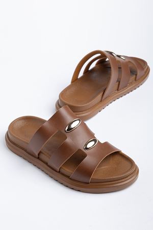 Hayal Kadın Taba Cilt Gold Detaylı Poli Taban Terlik