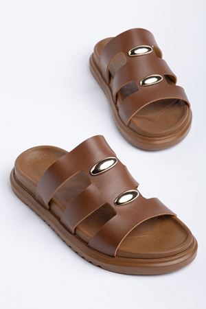 Hayal Kadın Taba Cilt Gold Detaylı Poli Taban Terlik