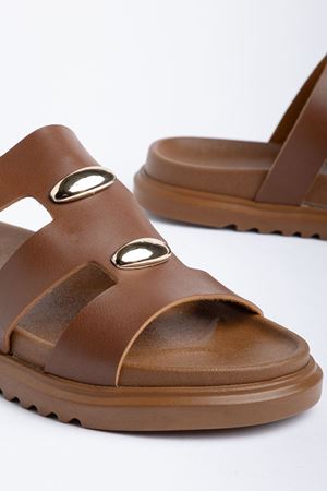 Hayal Kadın Taba Cilt Gold Detaylı Poli Taban Terlik