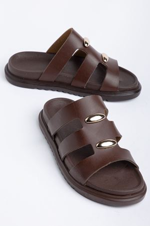 Hayal Kadın Kahverengi Cilt Gold Detaylı Poli Taban Terlik 