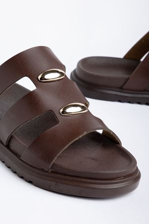 Hayal Kadın Kahverengi Cilt Gold Detaylı Poli Taban Terlik 