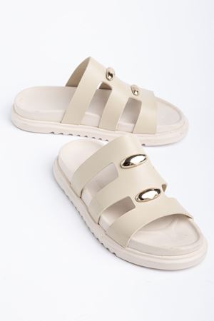 Hayal Kadın Bej Cilt Gold Detaylı Poli Taban Terlik  