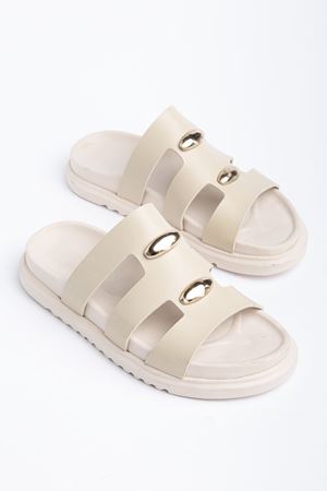 Hayal Kadın Bej Cilt Gold Detaylı Poli Taban Terlik  