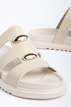 Hayal Kadın Bej Cilt Gold Detaylı Poli Taban Terlik  