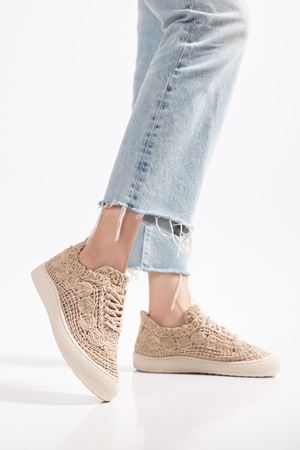 Naz Kadın Örgülü Bej Kalın Tabanlı Günlük Kadın Sneaker