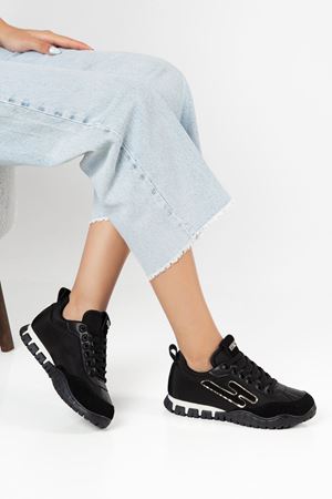  Kadın Siyah Paraşüt Ortopedik Sneaker Yürüyüş Ayakkabısı 
