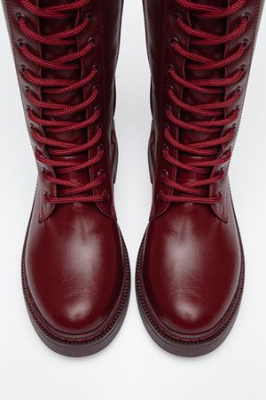 Kadın Bordo Cilt Bağcıklı Yandan Fermuarlı Günlük Çizme 