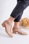 Jane Topuklu Vizon Cilt Ayakkabı