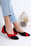 Peggy Topuklu Siyah-Kırmızı Süet Ayakkabı