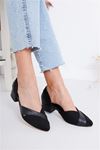 Leslie Topuklu Siyah Süet-Cilt Ayakkabı