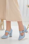Perlit Bebe Mavisi Cilt Topuklu Ayakkabı