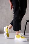 Latasha Beyaz Sarı Cilt Süet Kadın Spor Ayakkabı   