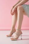 Giulia Taş Detaylı Şeffaf Beyaz Cilt Kadın Topuklu Ayakkabı