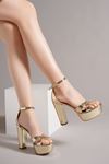 Cosetto Çapraz Bant Altın Rengi Rugan Platform Kadın Topuklu Ayakkabı