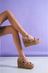 Rovensia Nude Mat Deri Dolgu Topuklu Kadın Ayakkabı