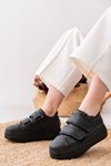 Krasive Siyah Cilt Cırtlı Detaylı Kalın Tabanlı Sneakers 