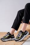 Aleh Siyah Cilt Gri Detaylı Kalın Tabanlı Sneakers 