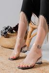 Feda Platin Simli Şeffaf Bantlı Detaylı Alçak Şeffaf Topuklu Kadın Ayakkabı  