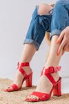 Dıpp Kırmızı Rugan Şeffaf Topuklu Kadın Ayakkabı