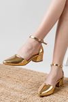 Dary Topuklu Gold Cilt Timsah Deri Detaylı Topuklu Ayakkabı 