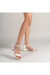 Miuccia Bilekten Kemerli Beyaz Sedef Kadın Topuklu Ayakkabı 