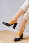Hella Siyah - Hardal Cilt Yüksek Topuklu Kadın Ayakkabı 