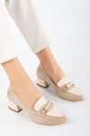 AUGUSTA Krem Süet - Cilt Toka Detaylı Kadın Alçak Topuklu Ayakkabı 