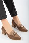 AUGUSTA Kahverengi Süet - Cilt Toka Detaylı Kadın Alçak Topuklu Ayakkabı
