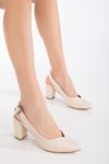 Milika Krem Cilt Sivri Burunlu Topuklu Kadın Ayakkabı 