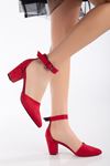 Lottis Kırmızı Süet Detaylı Topuklu Kadın Ayakkabı 