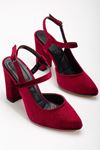 Lotus Bordo Kadife Bilekten Bağlamalı Topuklu Kadın Ayakkabı 