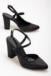 Lotus Siyah Saten Bilekten Bağlamalı Topuklu Kadın Ayakkabı 