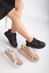 Mavis Krem - Renkli Kalın Tabanlı Hasır Detaylı Sneakers