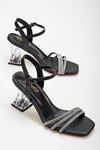 Siyah Taşlı Şeffaf Kadın Topuklu Ayakkabı 