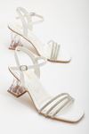 Beyaz Taşlı Şeffaf Kadın Topuklu Ayakkabı 