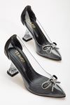 Siyah Stiletto Taşlı Şeffaf  Topuklu Ayakkabı 