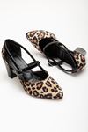 Maricis Siyah - Leopar Crocodile Detaylı Topuklu Kadın Ayakkabı 