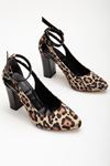 Lillian Topuklu Siyah - Leopar Topuklu Kadın Ayakkabı  