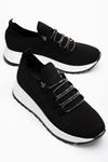 Paris Siyah Triko Bağcıklı Taşlı Rahat Kalıp Sneaker 