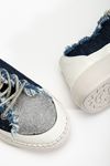 Neva Taşlı Düz Taban Kadın Lacivert Kot Sneakers