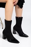 Kadın Siyah Streç Rugan Bilekli Orta Boy Topuklu Bot