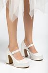 Kadın Beyaz Sedef Cilt Özel Tasarım Platform Topuklu Ayakabı  