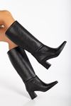 FADİYA Siyah Sivri Burunlu Çekme Çizme