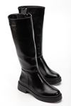 Kadın Siyah Parlak Cilt Günlük Çizme