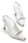Kadın Beyaz Rugan Gold Aksesuarlı Özel Tasarım İnce Topuklu Ayakkabı