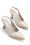 Kadın Bej Cilt Arka Açık Sivri İnce Topuklu Ayakkabı   