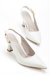 Kadın Beyaz Cilt Arka Açık Sivri İnce Topuklu Ayakkabı   